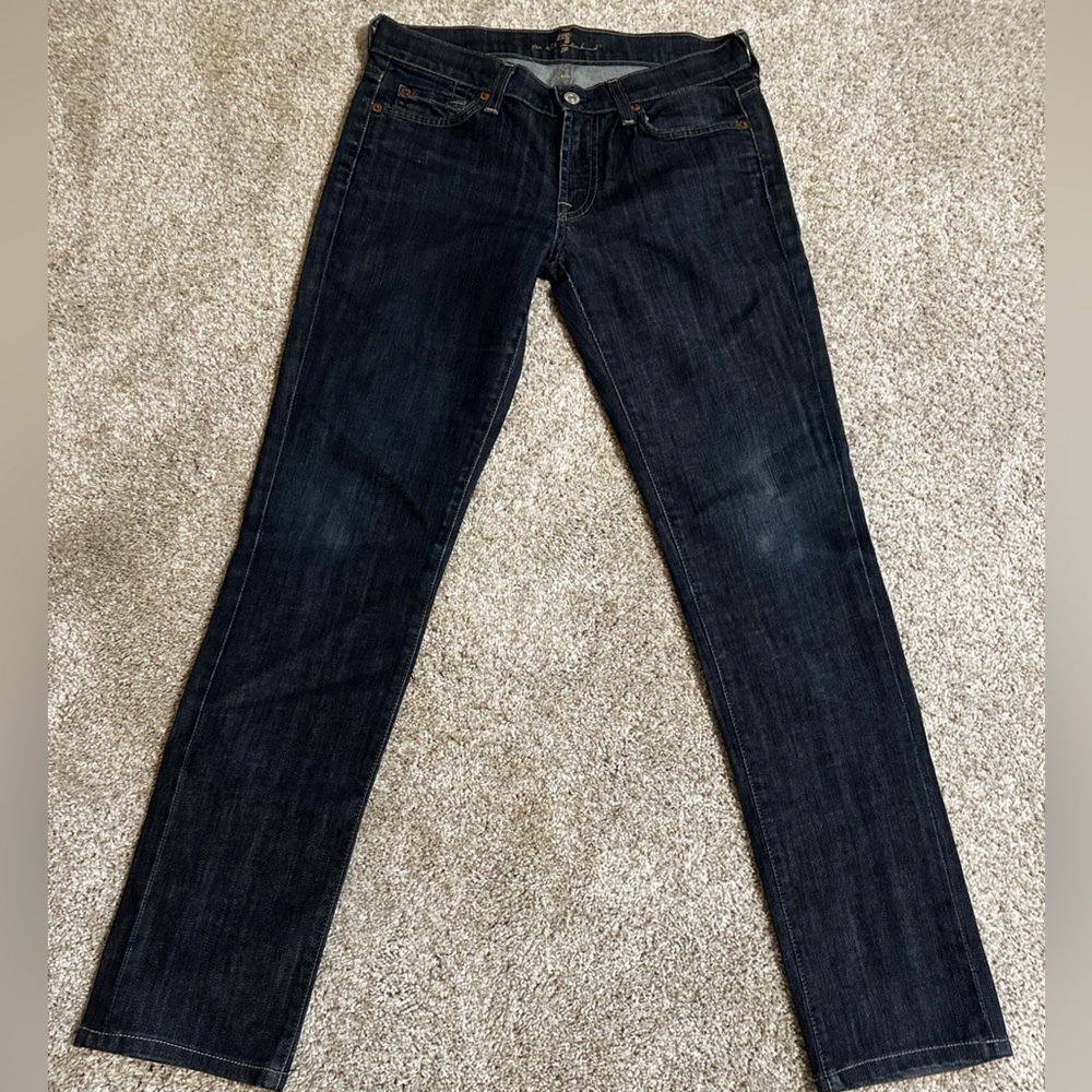 7 for All Mankind dark wash skinny straight denim